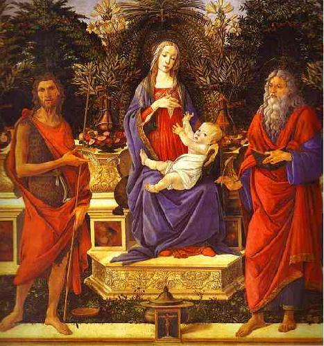 Sandro Botticelli Virgin and Child Enthroned between Saint John the Baptist and Saint John the Evangelist oil painting picture